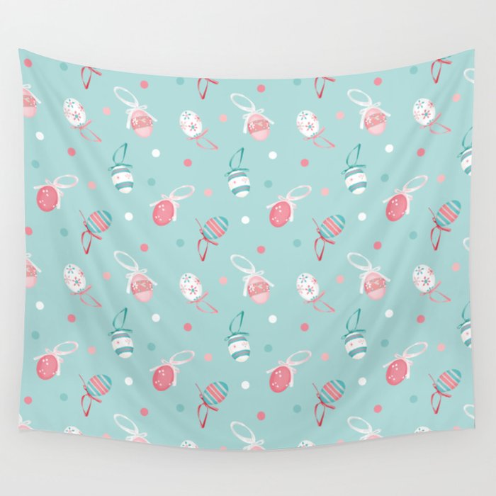 Happy easter egg pattern in mint green Wall Tapestry