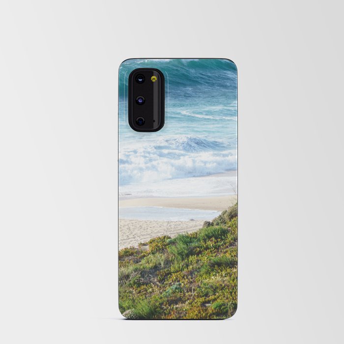 Blissful beach at the beautiful azure ocean of sunny Portugal | Colorful photo blue and green.  Android Card Case