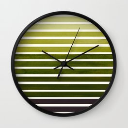 Olive Green Mid Century Modern Minimalist Scandinavian Colorful Stripes Geometric Pattern Round Circ Wall Clock
