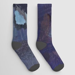 abstract splatter brush stroke painting texture background in blue purple brown Socks