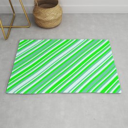 [ Thumbnail: Lime, Aquamarine, and Light Cyan Colored Lines Pattern Rug ]