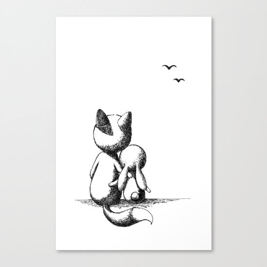 Fox and a rabbit Canvas Print