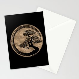 Enso Zen Circle and Bonsai Tree Gold Stationery Card