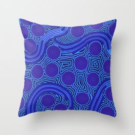 The Rivers around Us (blue) - Authentic Aboriginal Art Throw Pillow