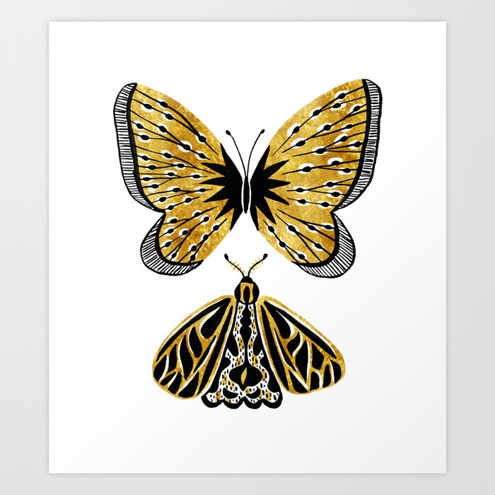 Golden Butterfly & Moth Art Print