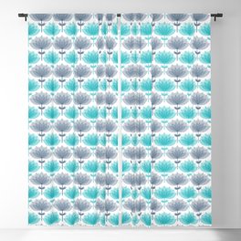 Lotus Flowers / Blue & Teal On White Blackout Curtain