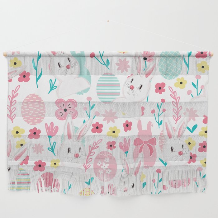Easter Bunny And Eggs Floral Pattern  Wall Hanging