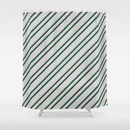 [ Thumbnail: Light Grey, Sea Green, and Black Colored Pattern of Stripes Shower Curtain ]