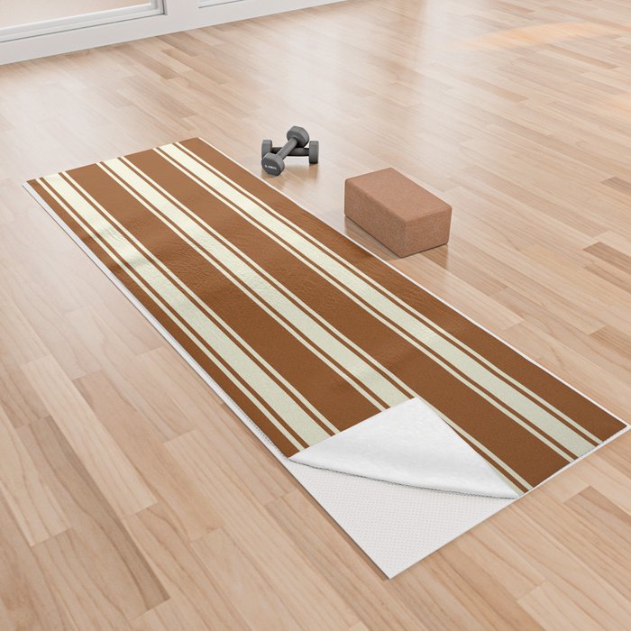 Brown and Beige Colored Lines/Stripes Pattern Yoga Towel