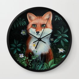 The Fox Wall Clock | Animalportrait, Acrylic, Painting, Oil, Plants, Flowers, Botanical, Fox, Wildlife, Digital 
