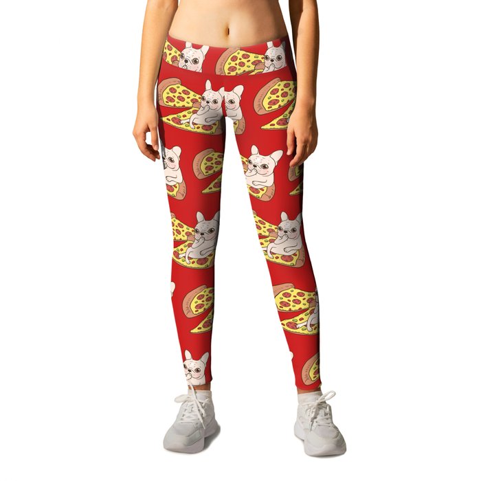 Cream Frenchie invites you to her Pepperoni pizza party Leggings