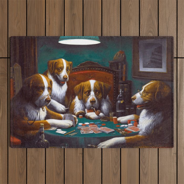 Cassius Marcellus Coolidge Dogs Playing Poker Outdoor Rug by Jon