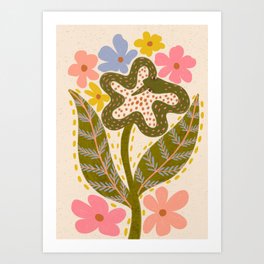 Snake Retro Flower - Pastel colors  Art Print