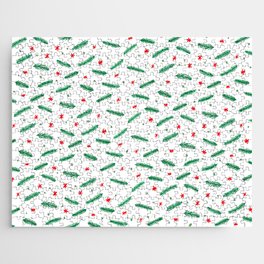 Christmas branches and stars - green and red Jigsaw Puzzle