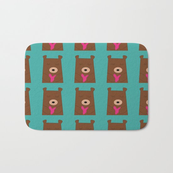 Bear in love Teal Bath Mat