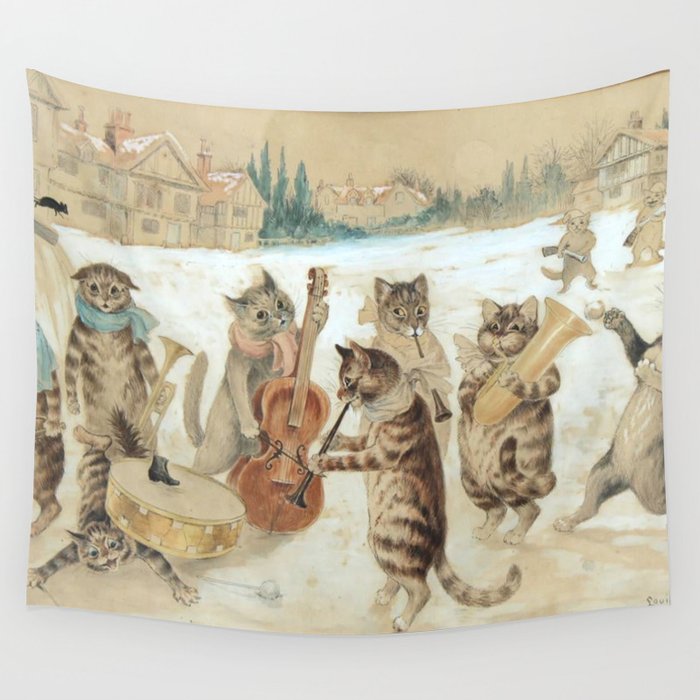 'Carol Singing Cats' Funny Vintage Christmas Louis Wain Wall Tapestry