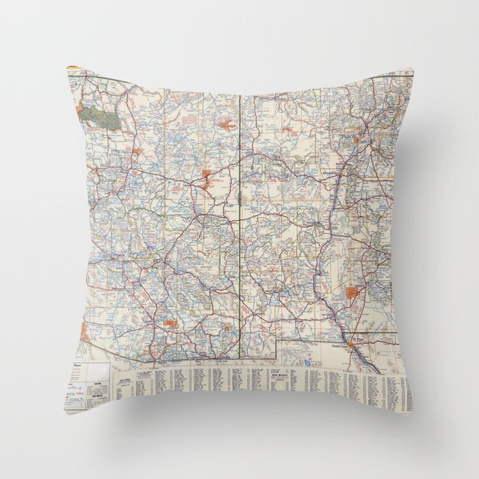 Highway Map of Arizona and New Mexico. - Vintage Illustrated Map-road map Throw Pillow