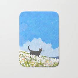 Lilies Bath Mat | Flower, Sky, Green, Lilie, Feline, Summer, Painting, Blue, Digital, Field 
