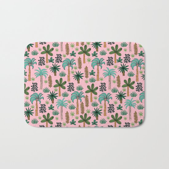 Tropics palm trees pattern print summer tropical vacation design by andrea lauren Bath Mat