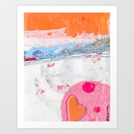 Pink and Orange Heart Collage Art Print