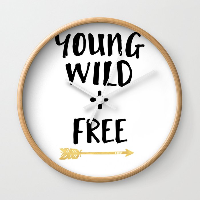 YOUND WILD AND FREE + BOHO ARROW quote Wall Clock
