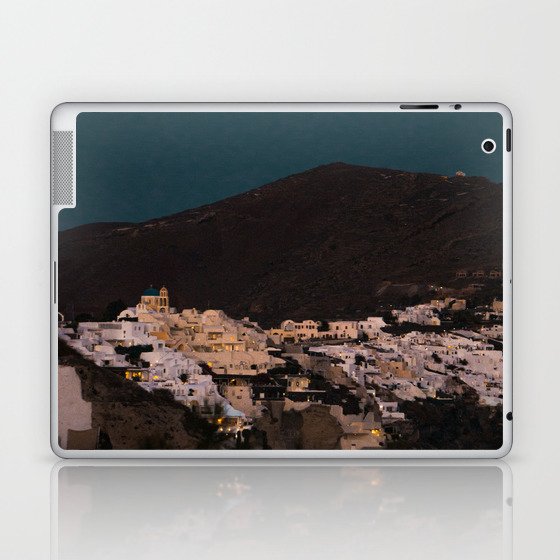 Santorini By Night | Greek Island Vibes in the Evening | City Lights and Dark Skies | Travel and Night Photography Fine Art Laptop & iPad Skin