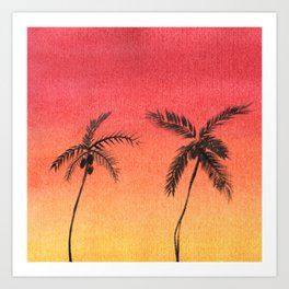 Sunset and Palm Trees Art Print