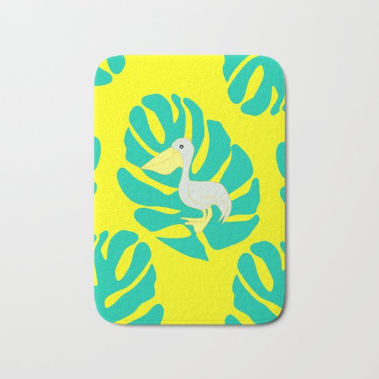 Pelican and monstera leaves Bath Mat