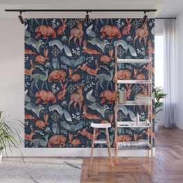 Bear, deer, owl, fox and hare Pattern Wall Mural