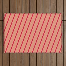 [ Thumbnail: Crimson & Dark Salmon Colored Lined Pattern Outdoor Rug ]