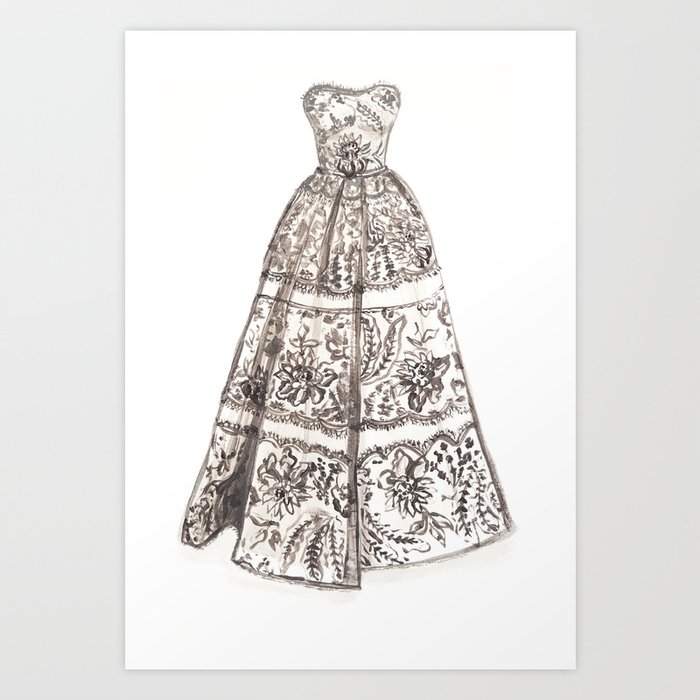 Wedding Dress Drawing Bridesmaids Gift Wedding Dress Sketch Art