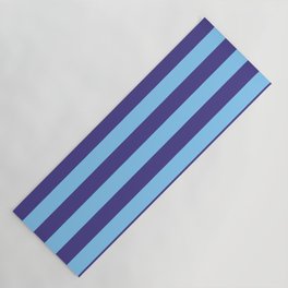 [ Thumbnail: Dark Slate Blue and Light Sky Blue Colored Lines/Stripes Pattern Yoga Mat ]
