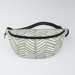 Boho, Abstract, Herringbone Pattern, Sage Green and White Fanny Pack