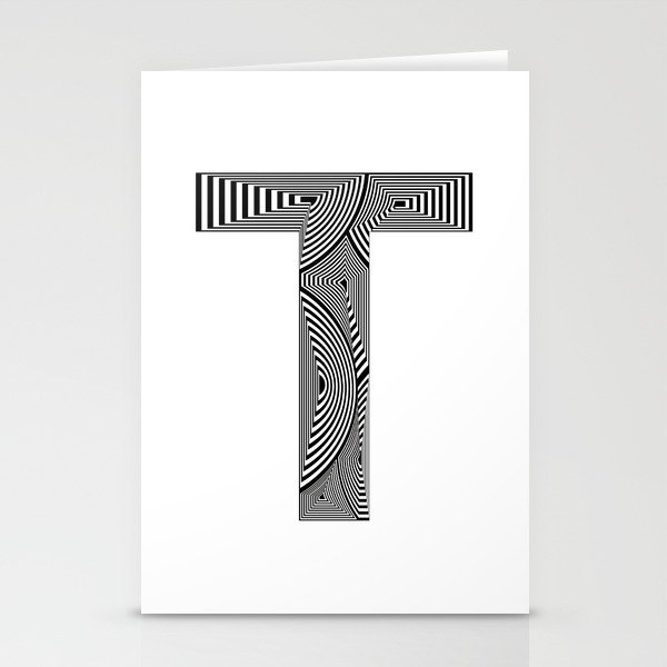 capital letter T in black and white, with lines creating volume effect Stationery Cards