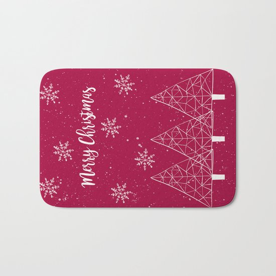 Merry Christmas Red And White Bath Mat