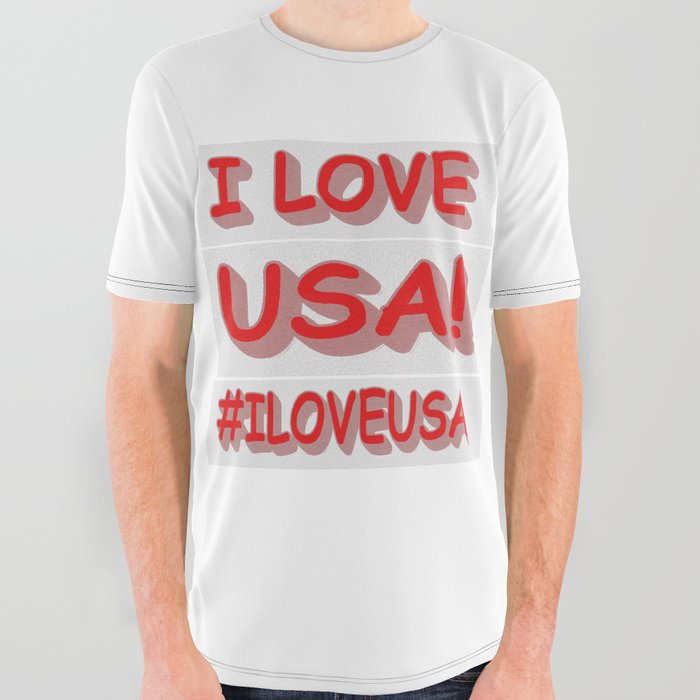 Cute Expression Design "I LOVE USA!". Buy Now All Over Graphic Tee