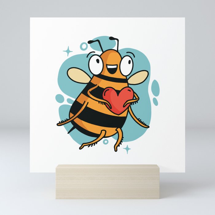 Valentines day bee holding heart love bee Mini Art Print