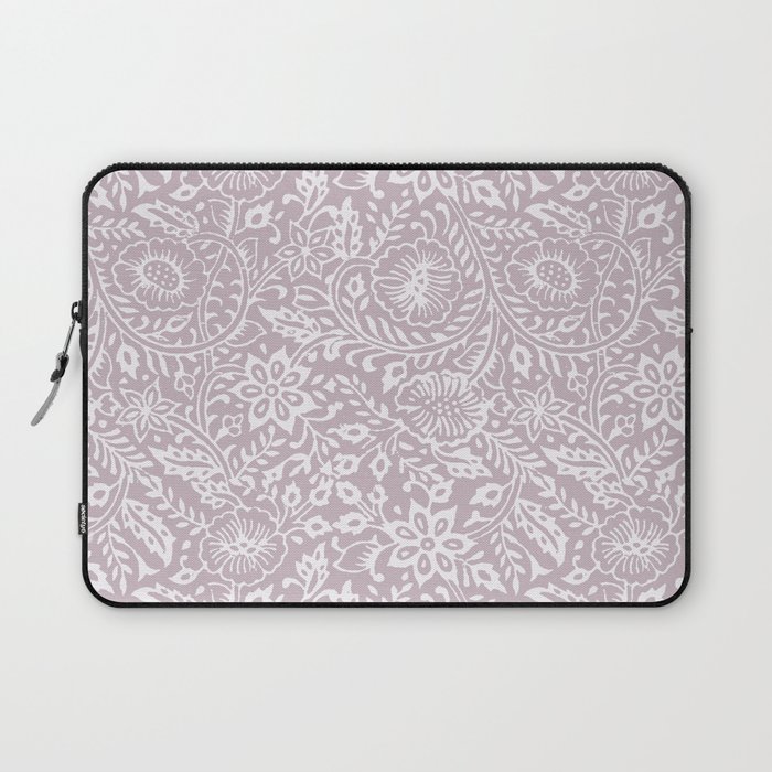 Woodblock print repeating pattern in gray and white Laptop Sleeve
