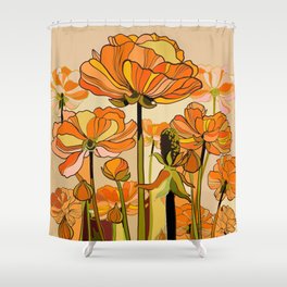 70s, Orange California poppies, mid century, 70s retro, flowers Shower Curtain