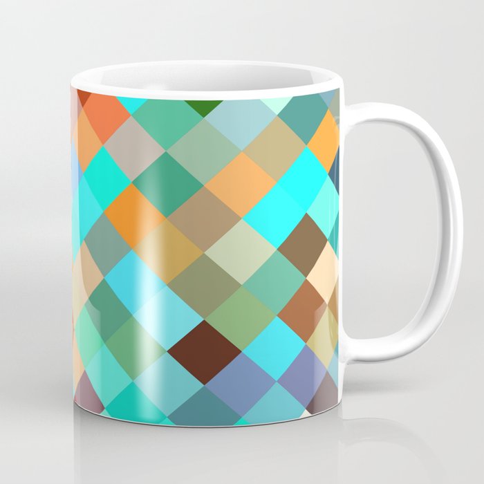 geometric square pixel pattern abstract in blue orange yellow brown green Coffee Mug