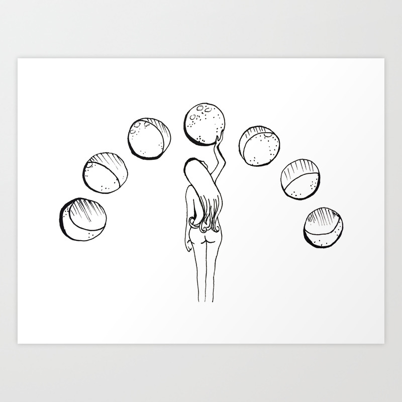 Woman And Moon Cycle Simple Drawing Art Print By Lynzee Vision Society6