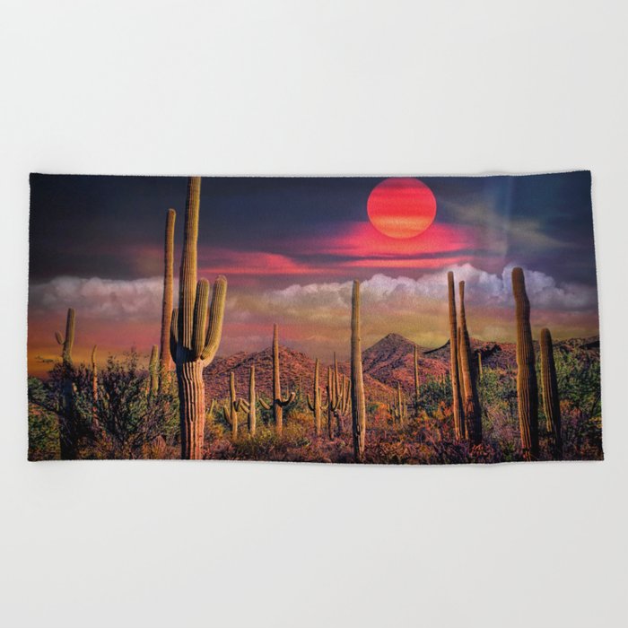 Cactus Under A Painted Sky Beach Towel