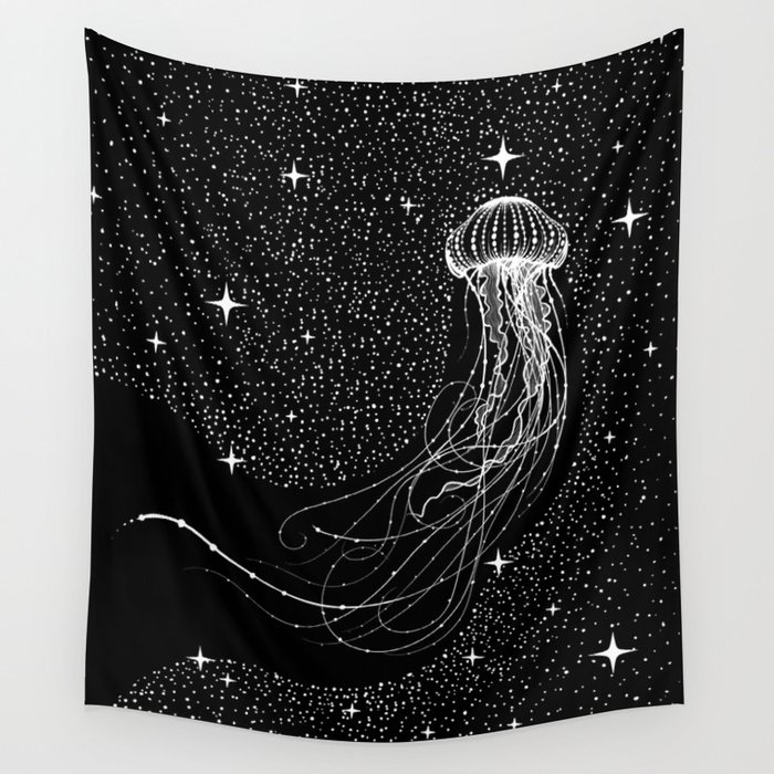 starry jellyfish (Black Version) Wall Tapestry