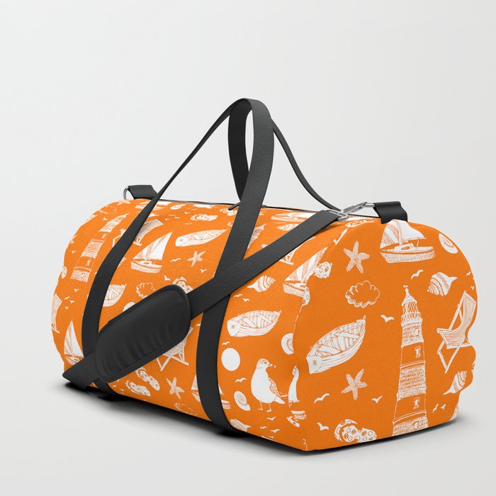 Orange And White Summer Beach Elements Pattern Duffle Bag