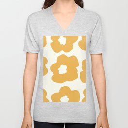 Large Pop-Art Retro Flowers in Yellow on Cream Background V Neck T Shirt