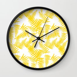 Yellow Silhouette Fern Leaves Pattern Wall Clock