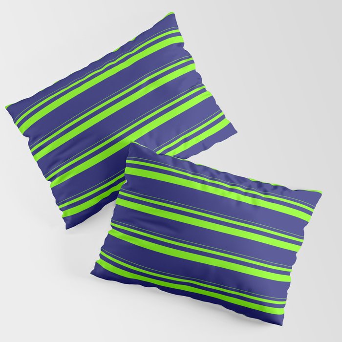 Green & Midnight Blue Colored Stripes Pattern Pillow Sham