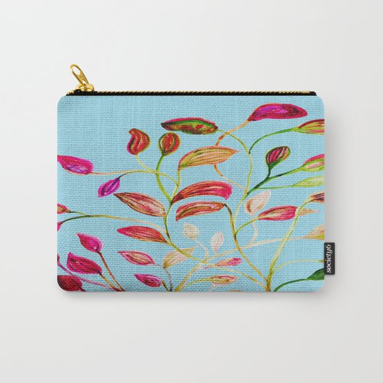 Red and Green Leaves on Light Blue Carry-All Pouch