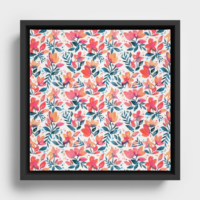 Flourishing Florals – Pink & Teal Framed Canvas