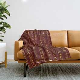 Golden Egyptian  hieroglyphics on red leather Throw Blanket